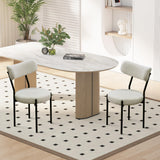 Orweiin Boucle Dining Chairs Set of 4, Upholstered Dining Chairs with Curved Backrest, Round Modern Dining Chair with Black Metal Legs for Dining Room, Vanity, White Orweiin