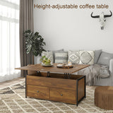 Manora Multi-Functional Lift-Top Coffee Table Convertible to Dining Table or Workstation, Rustic Wood Center Table with Hidden Storage, Compact Design for Living Room or Home Office, Rustic Brown Manora