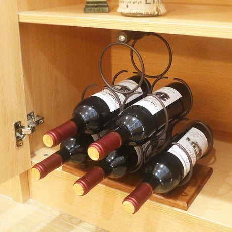 ALLCENER Countertop Wine Rack, Tabletop 6 Bottles Wood Wine Holder, Sturdy Handle, 3-Tier Rustic Classic Design, Simple Assembly, Wood & Metal (Copper) ALLCENER
