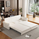 DNChuan 93.7" Chesterfield 3 Seater Pull Out Sofa Bed King Size with Pillows, PU Leather 3-in-1 Convertible Sleeper Couch with Nails Trim, Space Saving for Living Room, Cream White DNChuan