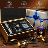 Personalized Whiskey Decanter and Stones Set - Customized Gift for Him - Men, Dad, Father - Engraved Old Fashioned Decanter, Glasses, 9 Granite Stones in Container, Coasters, Tongs in Wooden Gift Box Frolk