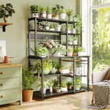 SUPERJARE Larger Bakers Rack with Power Outlets, 6-Tier Microwave Stand, Coffee Bar with 12 S-Shaped Hooks, Kitchen Shelf with Wire Basket, 47.2 x 15.5x 66.9 Inches, Black SUPERJARE