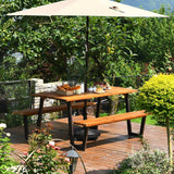 LDAILY Picnic Table, 70’’ x 30’’ Outdoor Wood Dining Table Set with Bench, 2" Umbrella Hole, 1600 LBS Max Load, Metal Frame Picnic Tables for Outdoors 6-8 Persons in Party, Garden, Yard, Patio, Lawn LDAILY