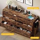 DWVO Farmhouse 6 Drawer Dresser for Bedroom, 60 Inch Large Modern Dresser TV Stand with Large Drawers & Bar Handles, Storage Dressers with Power Outlets, Rustic Wood Chest of Drawers, Rustic Brown DWVO