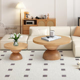 Solid Wood Round Nesting Coffee Table Set of 2, Circle Accent Tables with Unique Semi-Circular Legs, Mid Century Modern Side End Table Set for Small Space Living Room Office (Natural Oak) LEVNARY