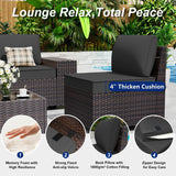 ASJMR Outdoor Patio Furniture Set, 6 Pieces Outdoor Sectional Furniture High Backrest Patio Sofa, All-Weather PE Rattan Patio Conversation Set with Coffee Table & Cushions-Black ASJMR