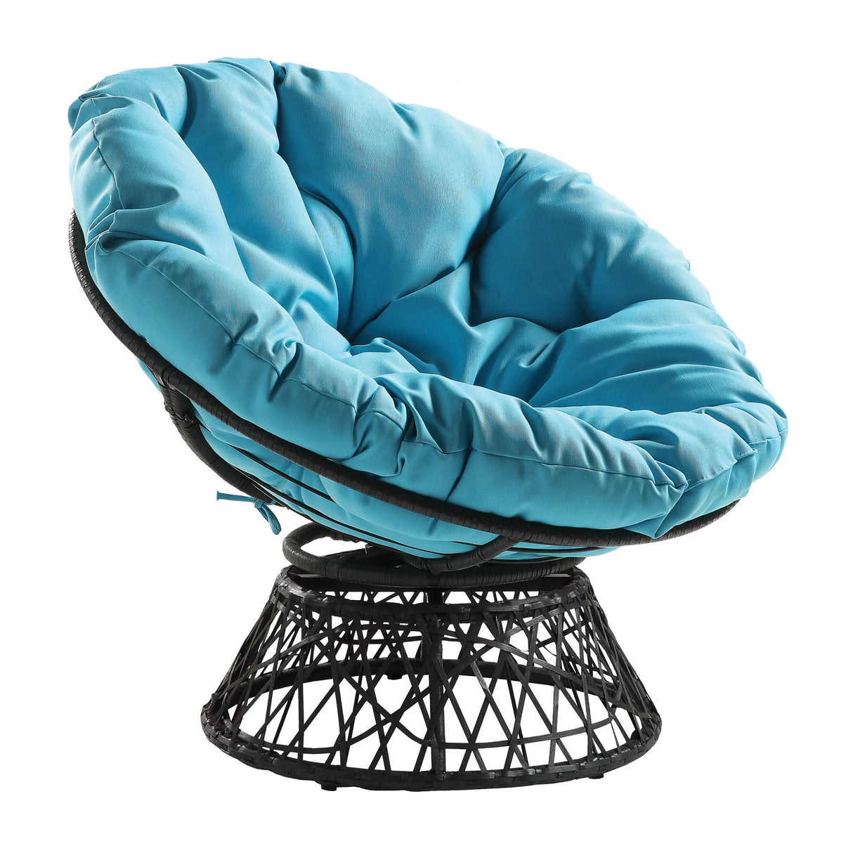 OSP Home Furnishings Wicker Papasan Chair with 360-Degree Swivel, Grey Frame with Blue Cushion OSP Home Furnishings