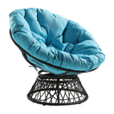 OSP Home Furnishings Wicker Papasan Chair with 360-Degree Swivel, Grey Frame with Blue Cushion OSP Home Furnishings
