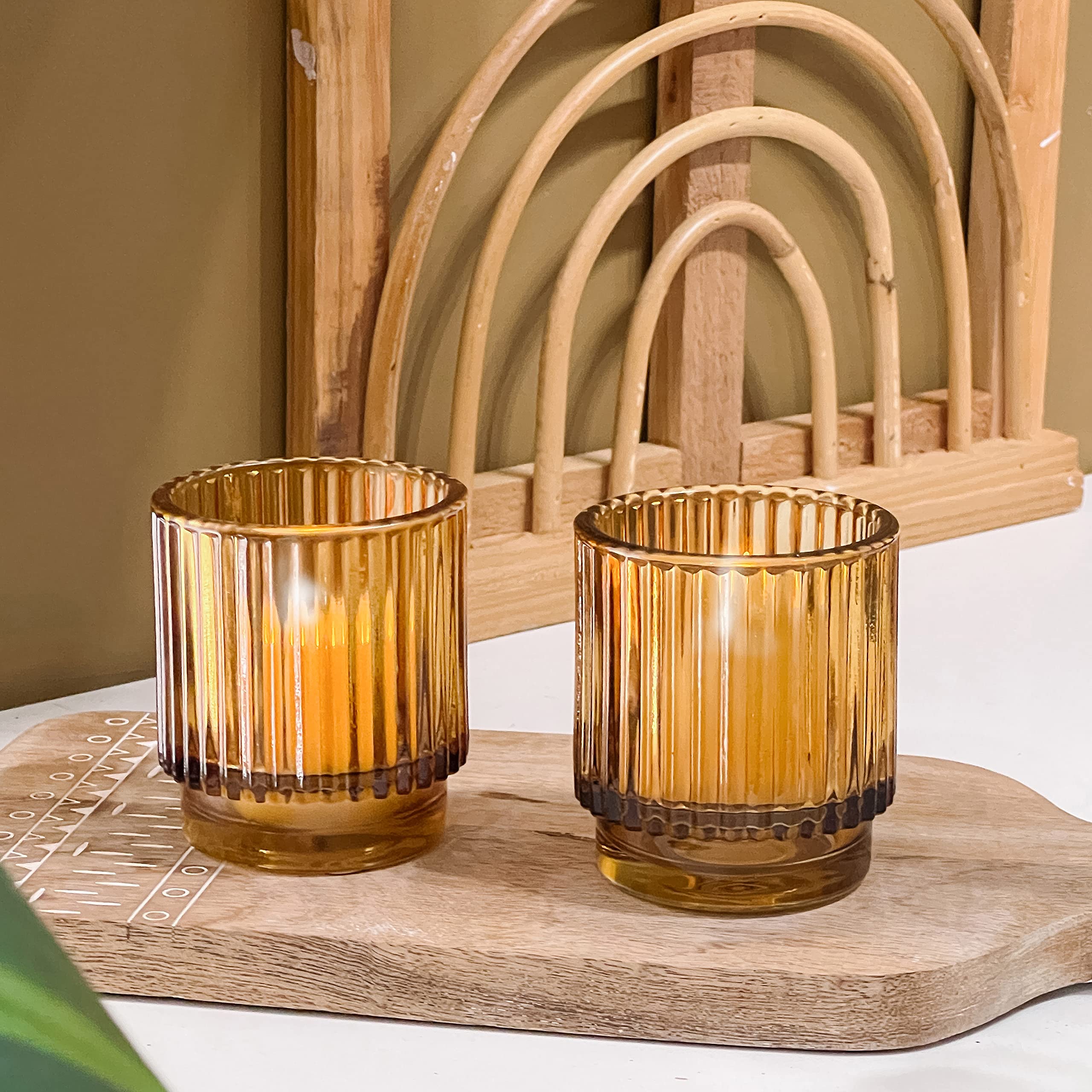 Kate Aspen Vintage Glass Tealight & Amber Votive Candle Holders