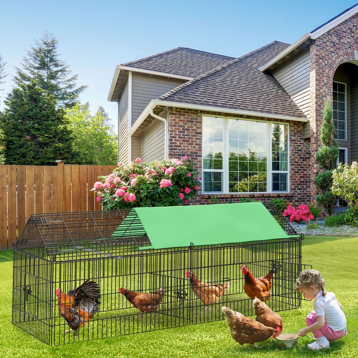 YITAHOME Metal Chicken Coop, Large Chicken Run Rabbit Enclosure Pen Pet Playpen with Waterproof Cover for Yard Backyard Farm Hen Rabbit Duck