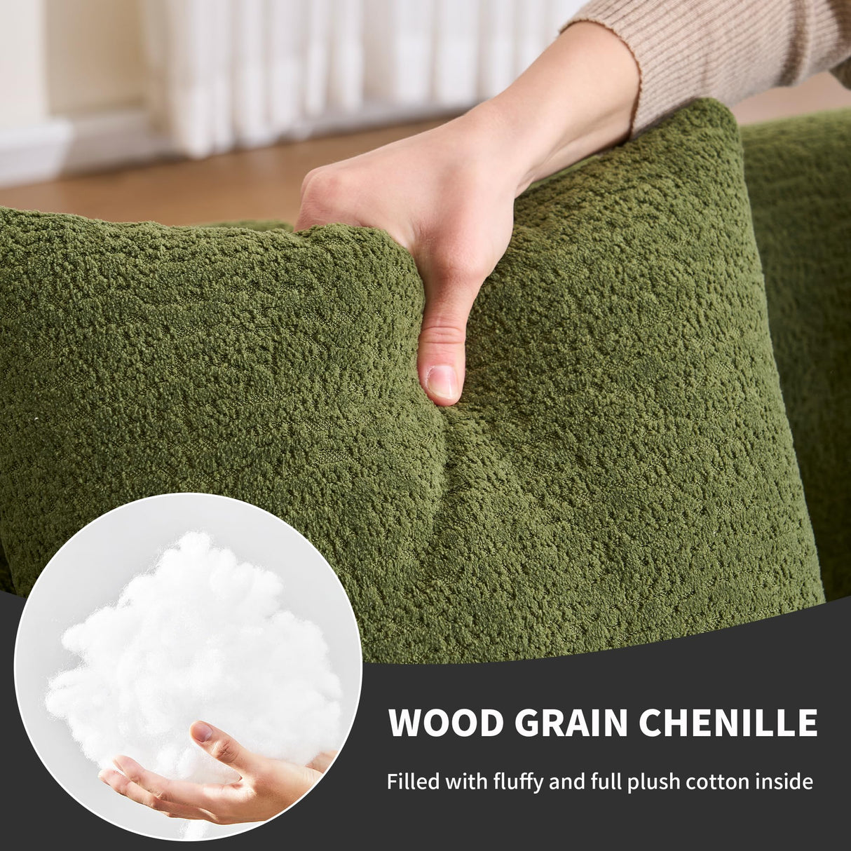 99" Oversized Curved Sectional Sofa with Chaise, Modern L-Shaped Chenille Cloud Couch, Extra Wide Deep Seat 4-Seater Couch with Pillows for Living Room, Apartment, or Home Theater, Green TTK