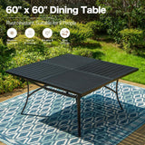 9 Pieces Patio Dining Set, 8 x Woven Rattan Chairs with Waterproof Cushion, 60" Square Metal Dining Table with Umbrella Hole, Outdoor Table and Chairs Set for Backyard Lawn and Deck, Beige SUNSHINE VALLEY