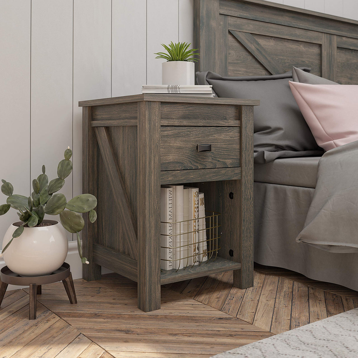 Ameriwood Home Farmington, Nightstand, Weathered Oak Ameriwood Home