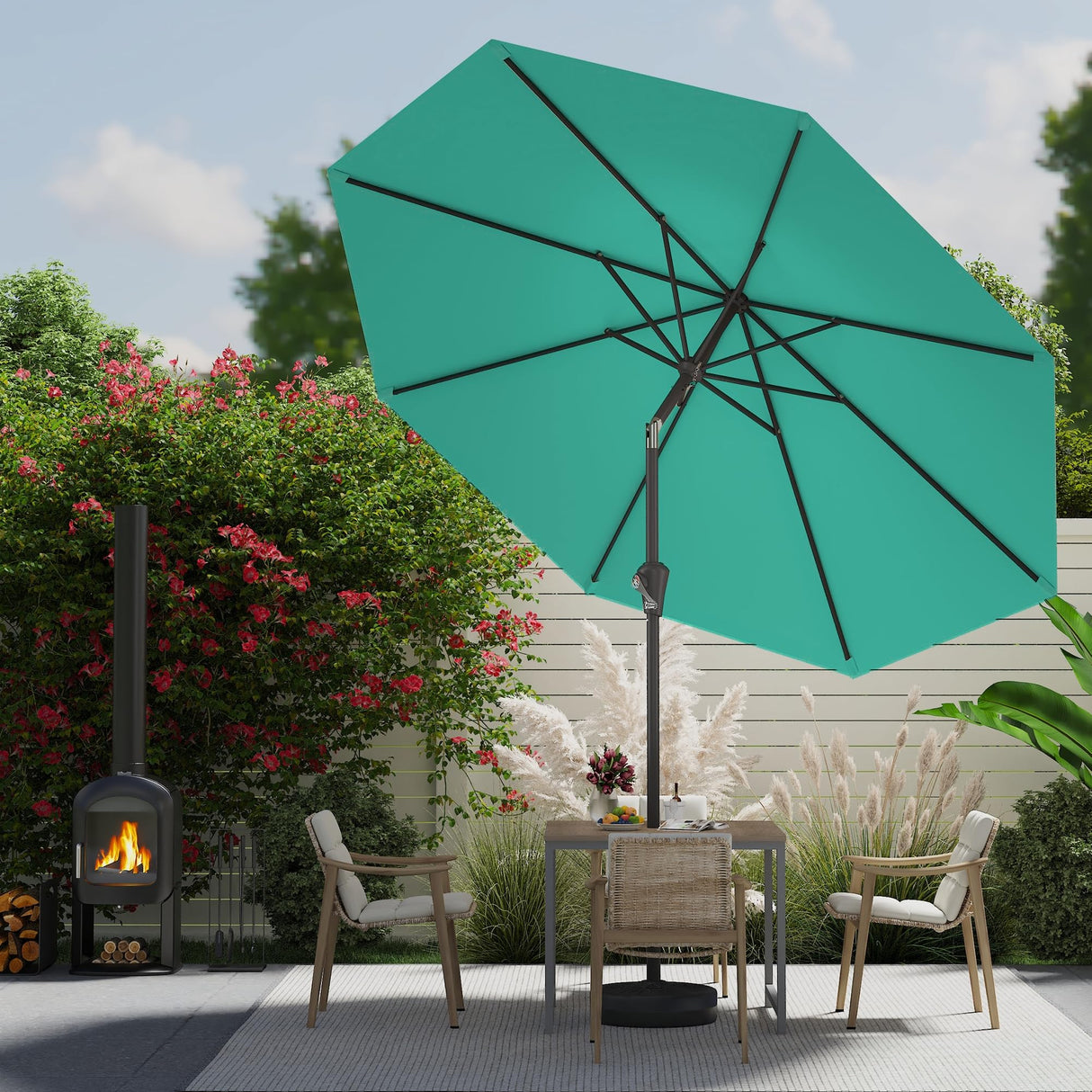 AreShark 10 FT Patio Umbrella for Outdoor, Outdoor Table Umbrella with Push Button Tilt and Crank, Outdoor Patio Umbrellas with 8 Sturdy Ribs, Patio Umbrellas for Market, Garden, Pool (Cerulean) AreShark