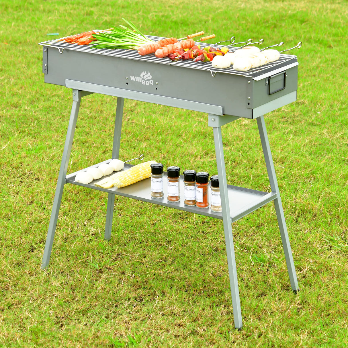 WILLBBQ Commercial Quality Portable Charcoal Grills Multiple Size Hibachi BBQ Lamb Skewer Folded Camping Barbecue Grill for Garden Backyard Party Picnic Travel Outdoor Cooking Use(31.6x10.3x5.1 inch) WILLBBQ