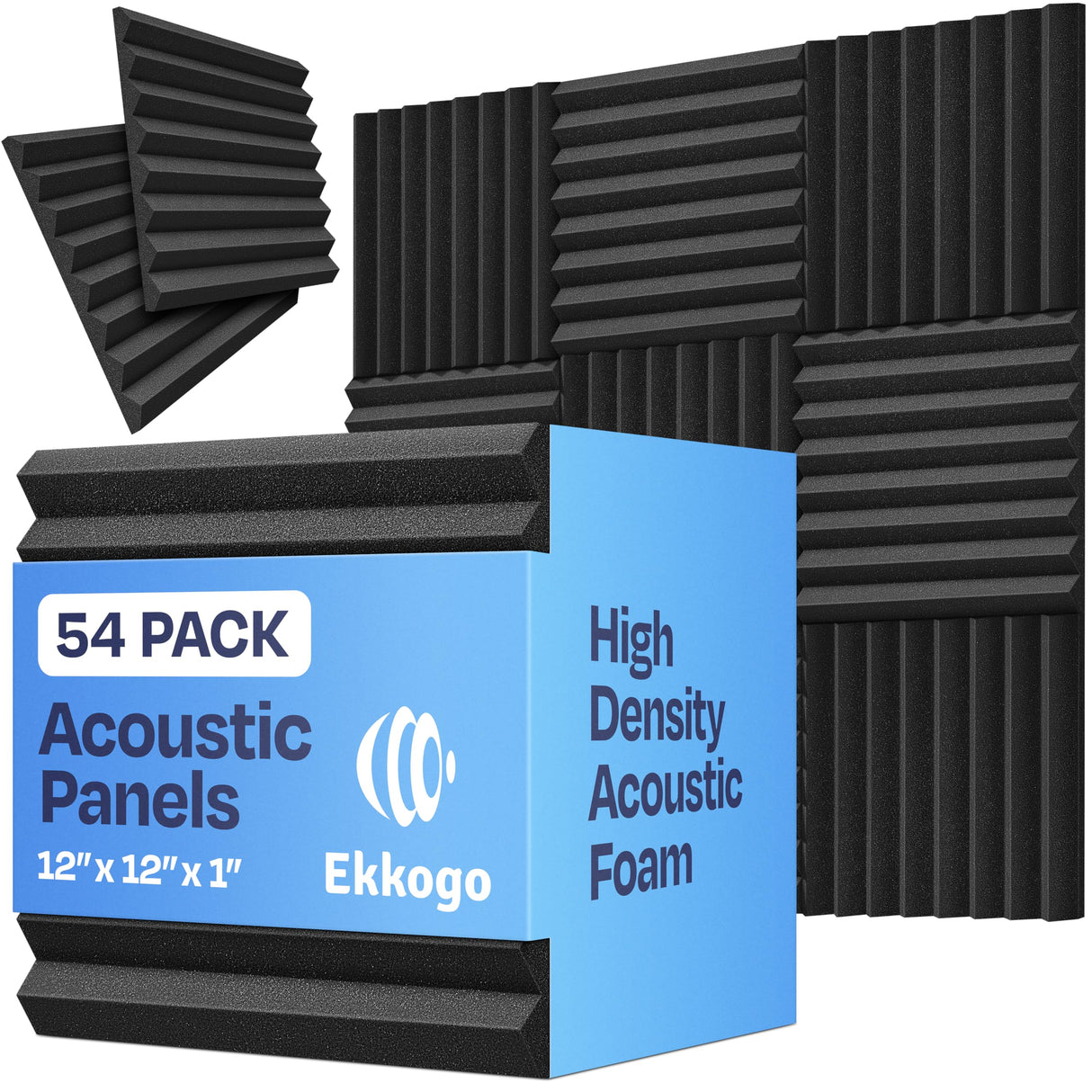 Ekkogo 54-Pack Sound Proof Foam Panels for Walls 12X12X1" Acoustic Panels Wedge Style Sound Panels for Studio and Home Noise Reduction Ekkogo
