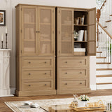 FACBOTALL 73" Tall Kitchen Pantry, Rattan Doors Pantry Cabinet with 3 Drawers and Adjustable Shelf, Large Wood Storage Cabinet, Rustic Wood Cupboard for Kitchen, Dining Room, Bathroom, Walnut FACBOTALL