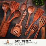 Wooden Spoons for Cooking – Wooden Cooking Utensils Set with Holder, Spoon Rest & Hooks, Teak Wood Nonstick Kitchen Cookware – Durable Set of 12pcs by Woodenhouse WOODENHOUSE LIFELONG QUALITY