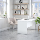 Bush Business Furniture Echo L Shaped Bow Front Desk in Pure White Bush Business Furniture