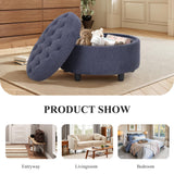 COLAMY Fabric Round Storage Ottoman with Reversible Tray Lid – Multi-Functional Footrest, Hidden Storage, Sturdy & Stylish Small Coffee Table for Living Room, Bedroom, or Entryway(Blue) COLAMY