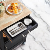 Yaheetech Small Kitchen Island on Wheels with Wood Top and Drawer, Trolley Cart with Open Shelf and Storage Cabinet for Dining Room, 22x18x35 Inches, Black Yaheetech