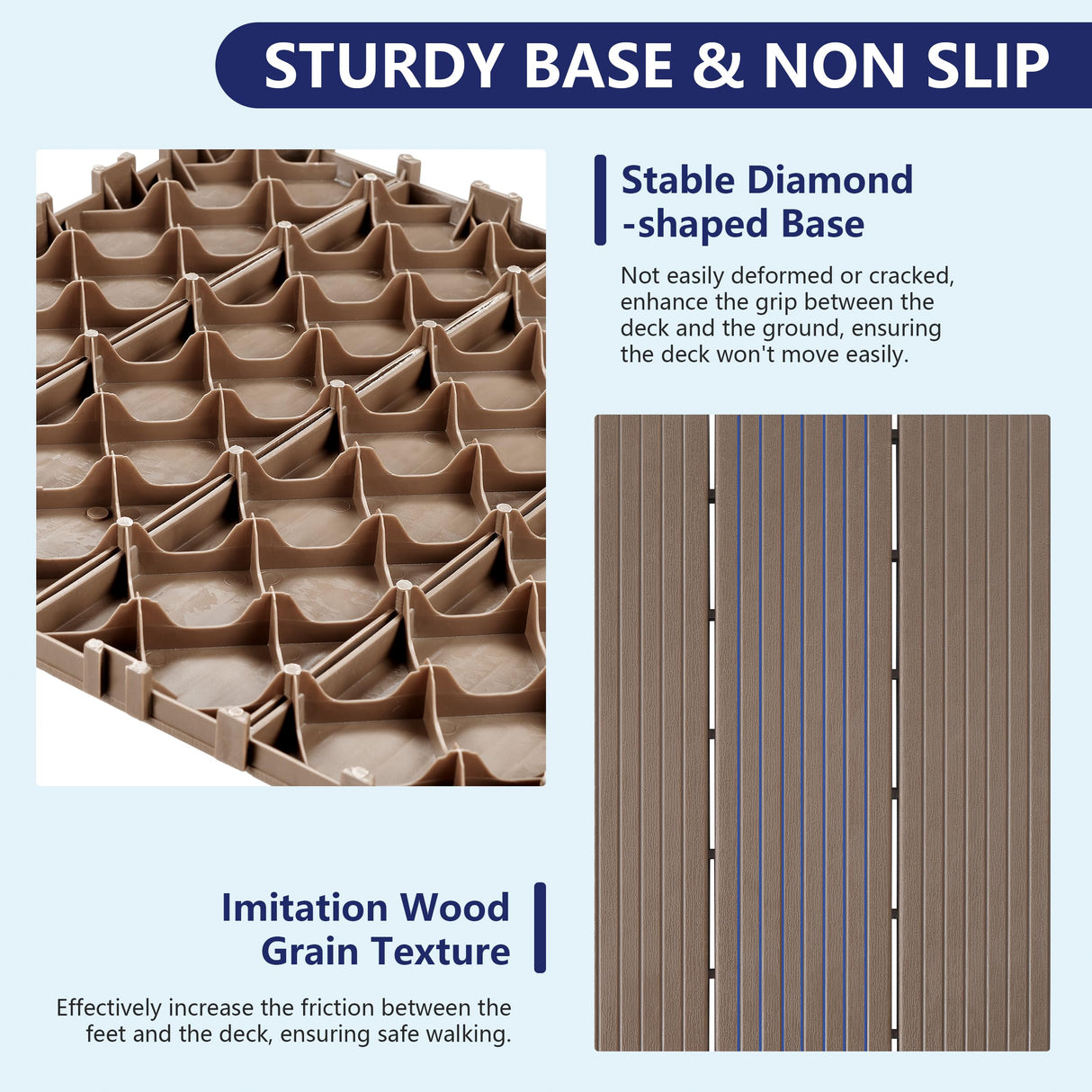 skillmaid 72 PCS Plastic Interlocking Deck Tiles - 12" x 12" Waterproof Indoor Outdoor Flooring All Weather Use, Patio Floor Decking for Porch Poolside Backyard Balcony, Brown skillmaid