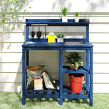 FOOWIN Potting Bench, HDPE Outdoor Potting Table with Sink, All-Weather Potting Benches for Outside, Gardening Table with Storage Shelf, Hook, for Garden, Patio, Lawns, Navy Blue FOOWIN