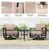 Kurapika 3 Pieces Patio Furniture Set, Outdoor Aluminum Swivel Gliders Rocker, Patio Bistro Set Rocking Chair with Tempered Glass Side Table and Thickened Cushions for Porch Garden Deck (Sand) Kurapika