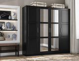 Palace Imports 100% Solid Wood Cosmo 4-Door Wardrobe with Mirrored Doors, Clothing Rods, No Shelves, Black, 74.5" W x 72" H x 20.75" D, Renewable Eco-Friendly Wood, Made in Brazil Palace Imports