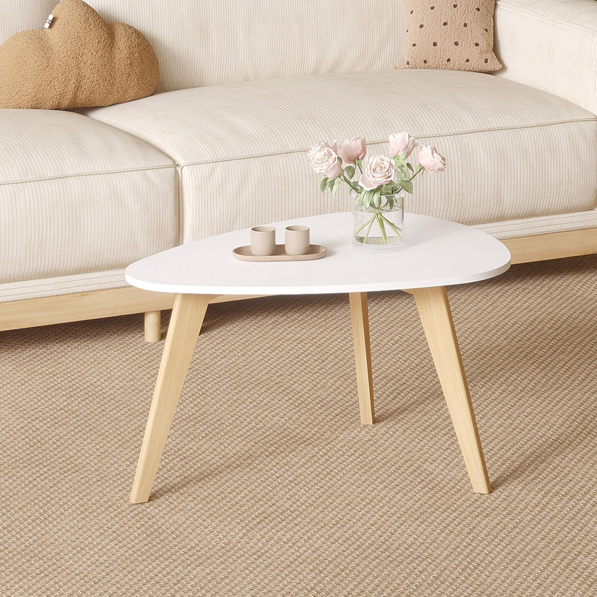 YAUKOMEL Small Oval Coffee Table,31.5" White Leaf-Shaped Center Table,Mid Century Minimalist Display Coffee Table for Living Room Small Space,Easy Assembly,White LCT50W YAUKOMEL