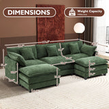 Ihanherry 111.4" U Shaped Modern Sofa Modular Sectional Cloud Couch with 2 Ottoman, 5-Seat Chenille Deep Seat Sofa with Pillow for Living Room, Bedroom and Apartment, Green Ihanherry