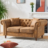 KEIKI Luxury Modular Chesterfield Leather Sofa Couch Set, Mid Century Modern Combo 5 Seater Couches w/Roll Armrest, Comfy Sleeper Cloud SofaBed for Office & Apartment Living Room, Easy Assembly, Brown KEIKI