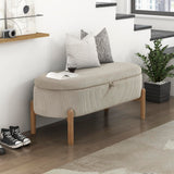 Lexicon Lift Top Storage Bench, Corduroy Upholstered Oval Entryway Bench with Solid Wood Leg Support, Modern Striped Storage Chest for Entryway/Living Room/Bedroom, Taupe Lexicon