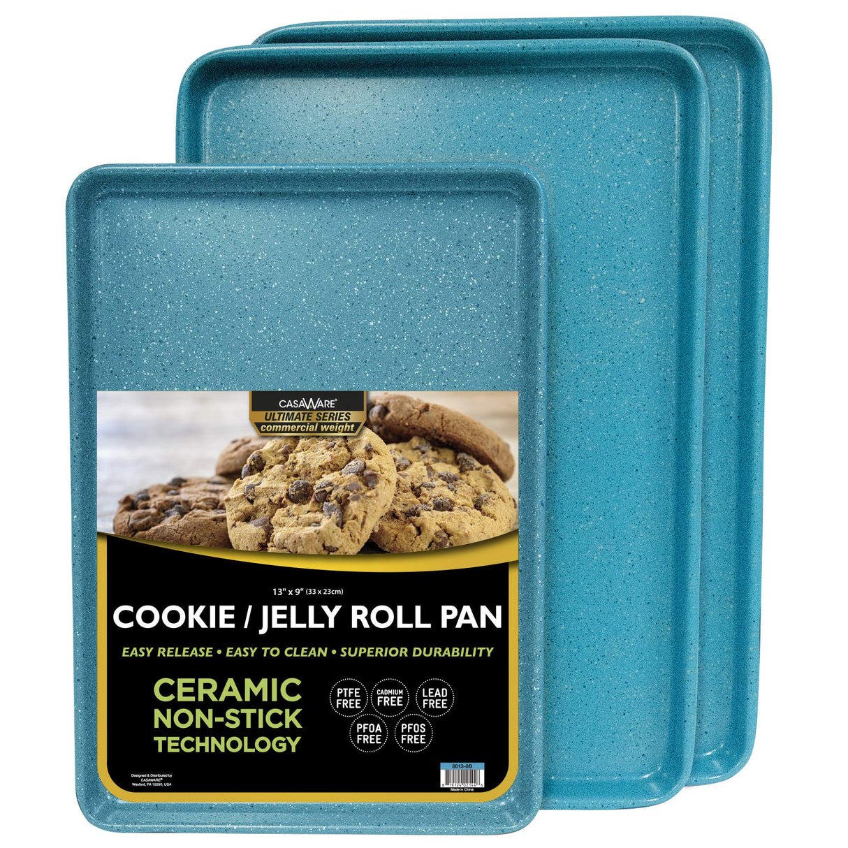 casaWare 3pc Ultimate Commercial Weight Cookie Sheet Set, Two 15 x 10-Inch Pans, One 13 x 9-Inch-Inch Pan (Blue Granite) casaWare