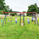 OLAKIDS Swing Sets for Backyard, 7 in 1 Outdoor 660LBS A-Frame Heavy Duty Metal Swing Stand with Monkey Bar for Kids, Playground Playset with Slide, 2 Swings, Glider, Trapeze Rings, Basketball Hoop Olakids