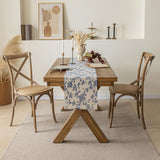 Pastoral Table Runner - 14 x 72 Inch Rectangle - Beige Linen - Washable Tabletop with Dust-Proof Wrinkle Resistant for Restaurant, Picnic, Indoor and Outdoor Dining, Floral (Dark Blue) YiHomer