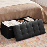 HAUSFRAU 31.5 Inches Ottoman with Storage, Folding Ottoman Bench Small Foot Rest Stool, Bedroom Bench with Flipping Lid, Linen Black HAUSFRAU