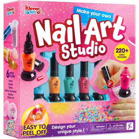 Klever Kits Kids Nail Polish Set, Nail Art Kit for Girls, Birthday Gifts for Girls Ages 7 and up, Makeup for Kids, Glitter, Sequins, Stickers , Peel Off & Quick Dry Klever Kits