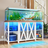 DWVO 75-120 Gallon Aquarium Stand with Power Outlet & LED Light, Cabinet for Accessories Storage - Heavy Duty Metal Fish Tank Stand Suitable for Turtle Tank, Reptile Terrarium, 2000LBS Capacity, White DWVO