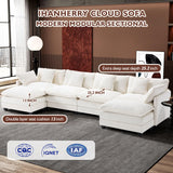 Ihanherry 146" U-Shaped Modern Sofa Modular Sectional Cloud Couch with 2 Ottoman, 6-Seat Chenille Deep Seat Sofa with 6 Pillows for Living Room, Bedroom and Apartment, Beige Ihanherry