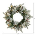 Nearly Natural 20in. Flocked Mixed Pine Artificial Christmas Wreath with 50 LED Lights, Pine Cones and Berries Nearly Natural