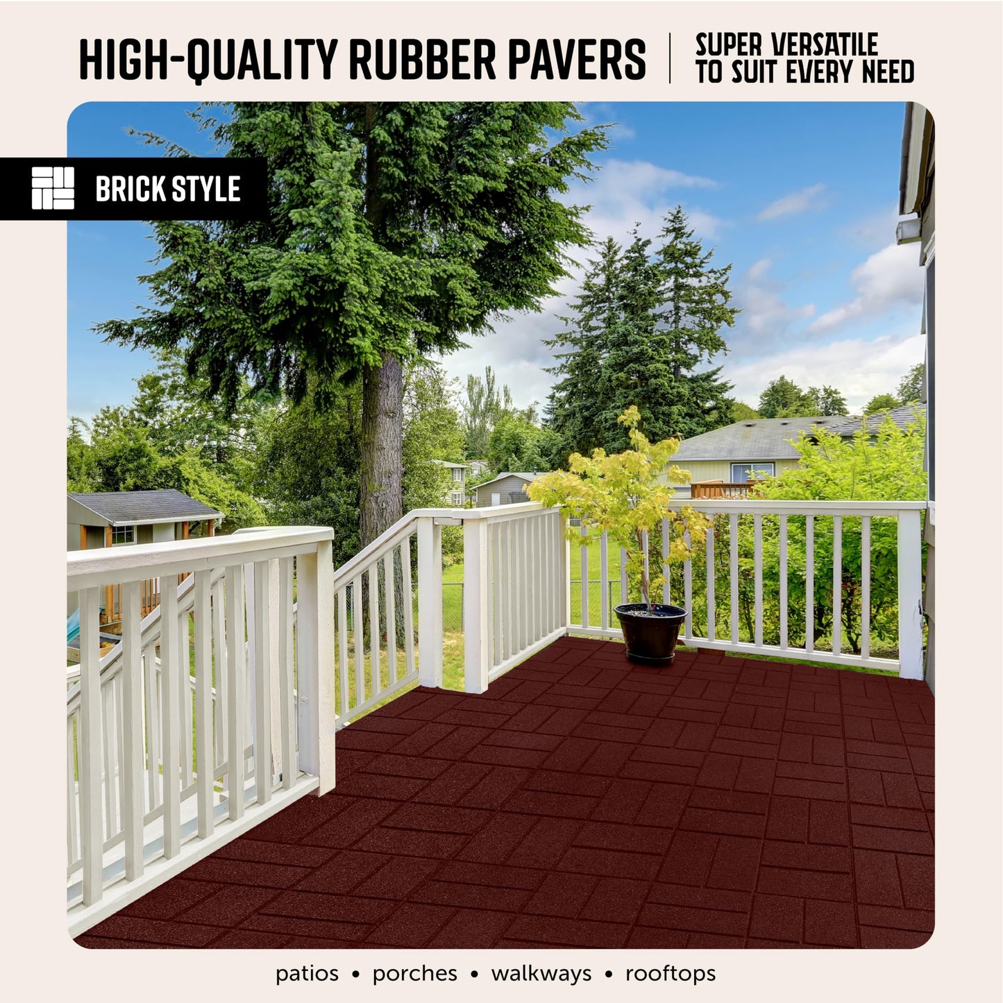 Playsafer Brick Rubber Interlocking Tiles | 16 X 16 | Easy Install for Indoor and Outdoor Use (Red, 20 Tiles)