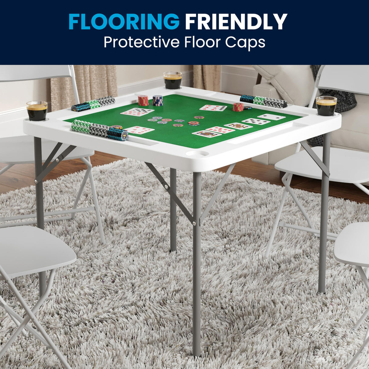 Flash Furniture Silas 34.5" Square Folding Card Table with Felt Green Surface and Cup Holders, Portable Folding Game Table for 4 Players, White/Green Flash Furniture