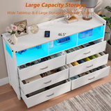 Alohappy 6 Drawer Dresser for Bedroom, LED Dresser Chest of Drawers with Power Outlets, Modern White Dresser for Bedroom, Living Room, Entryway, Hallway Alohappy