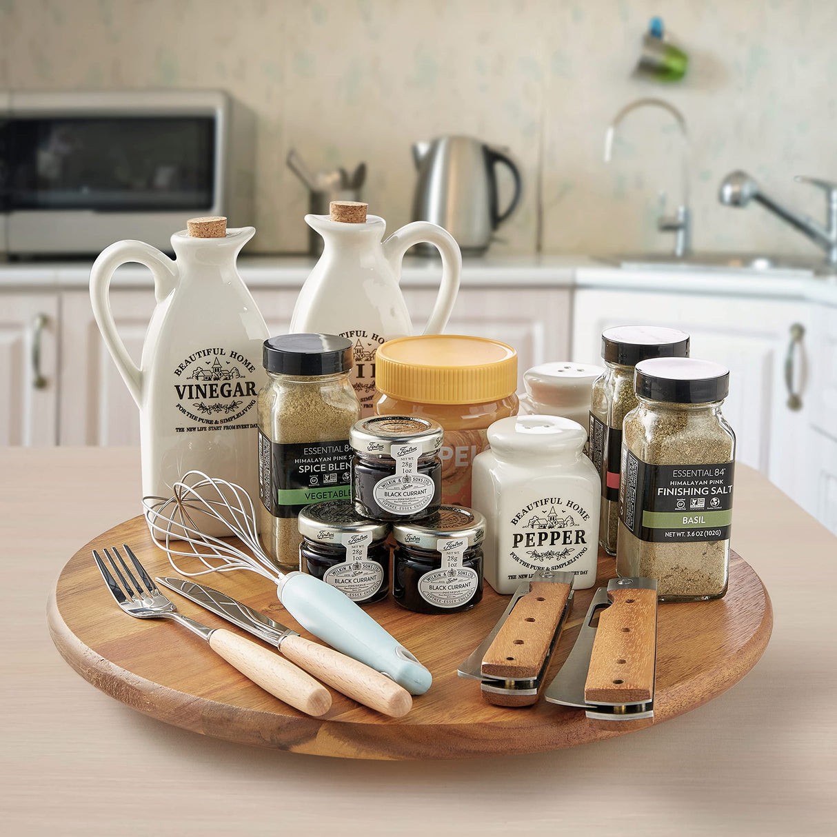 ORIDOM Acacia Wood Lazy Susan, Wood Turntable Tray Cabinet Organizer,14" oridom