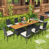 Tangkula 10 Piece Wicker Patio Dining Set, Outdoor Rattan Table & Chairs Set with Padded Cushions, Patio Furniture Dining Acacia Wood Table Set for Balcony Patio Garden Poolside Tangkula