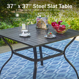 PHI VILLA Patio Dining Set 6 Piece with 4 Metal Outdoor Stackable Chairs, 1 Square Metal Table and 10ft 3 Tier Umbrella(Navy Blue), Outdoor Table Furniture Set for Patio, Deck, Poolside PHI VILLA
