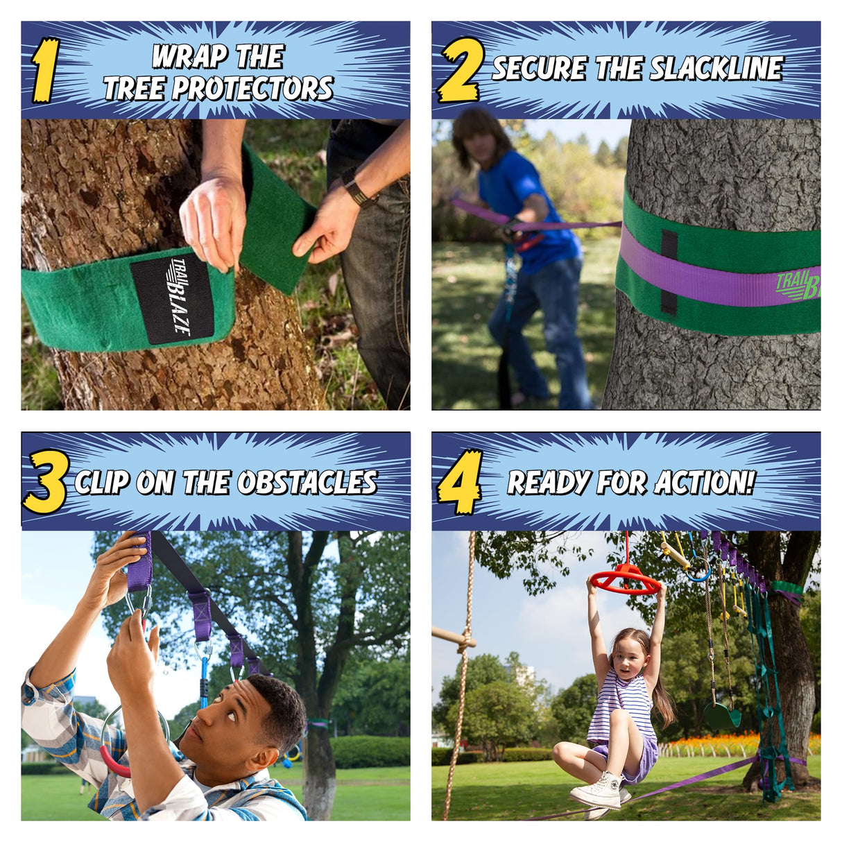 Ninja Warrior Obstacle Course for Kids Workout Equipment, 2 x 55ft Slacklines with 10 Weatherproof & Durable Ninja Kids Toys - Ninja Course for Kids Outside , Kids Obstacle Course Backyard Trailblaze