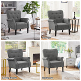 Yaheetech Modern Armchair, Mid Century Accent Chair with Sturdy Wood Legs and High Back for Small Space, Upholstered Fabric Sofa Club Chair for Living Room/Bedroom/Office, Set of 2, Dark Gray Yaheetech