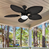 YITAHOME Tropical Ceiling Fan with LED Light and Remote, 52 Inch Outdoor Palm Leaf Fan for Patio with Memory Function, 5 Leaf Blades, Reversible DC Quiet Motor, for Porch, Farmhouse, Indoor, Brown YITAHOME